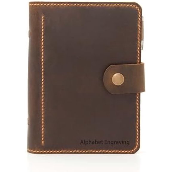 Personalized A6 6 Ring Leather Refillable Planner Binder, Travelers Journal, Distressed Tooled LeatherLined Paper 160 Pages Customized Gift$$Office