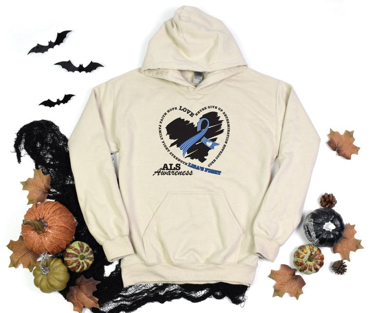 Personalized ALS Hoodie, ALS Awareness Hoodie, Blue Ribbon , ALS ...