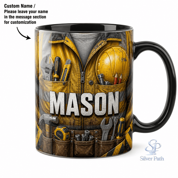 Personalized Accent Mug Custom Name Hard Hat and Tools Coffee Cup for Construction Workers