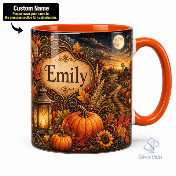 Personalized Accent Mug Pumpkin Patch Custom Name Coffee Cup for Thanksgiving Gift