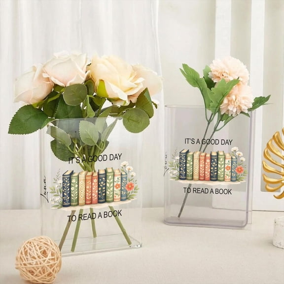 Personalized Acrylic Book Vase Book Lover Gift, Clear Book Flower Vase, Library Home Decor