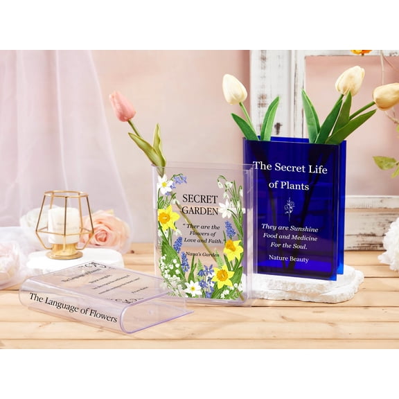 Personalized Acrylic Book Vase, Custom Flower Vase for Book Lovers, Name Flower Vase Gift, Mother's Day Decor, 5.9x7.9x1.6 in