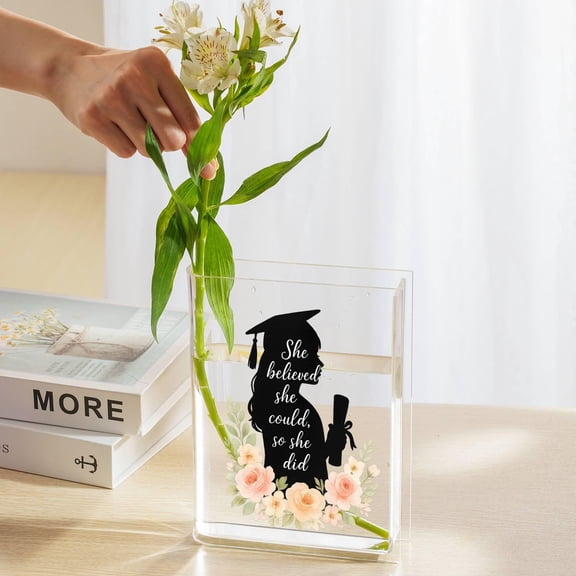Personalized Acrylic Book Vase Graduation Gift 2026, Custom Name Floral Vase, College Graduate Keepsake