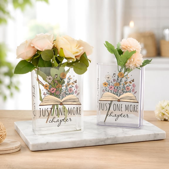 Personalized Acrylic Book Vase with Custom Name, Book Lover Flower Vase Gift, 5.9x7.9x1.6 in