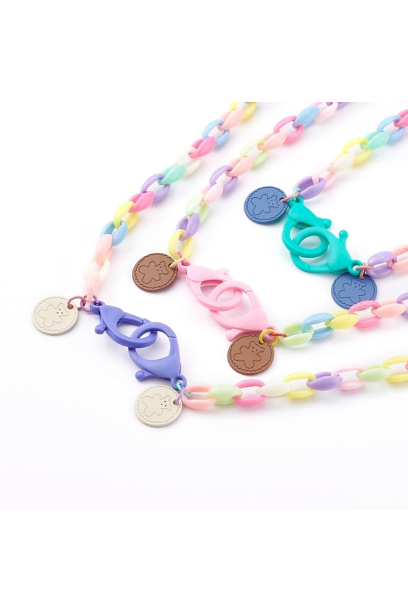 Personalized Acrylic Cable Chain Necklaces Handbag Chains with Plastic Lobster Claw Clasps and Alloy Flat Round with Bear31.69 inch(80.5cm)