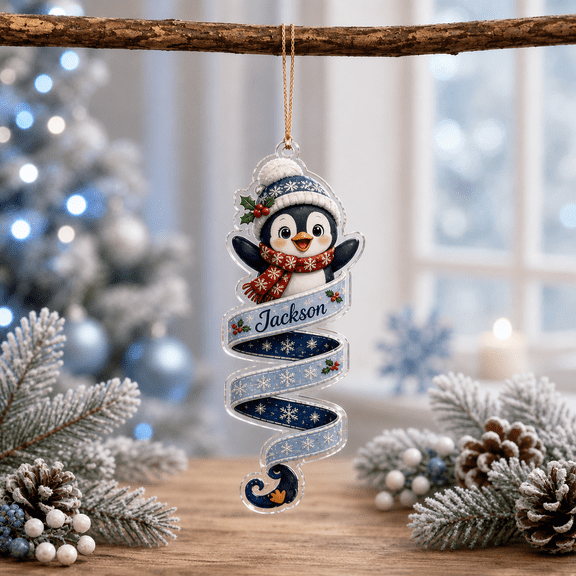 Personalized Acrylic Hanging Ornament Christmas Penguin