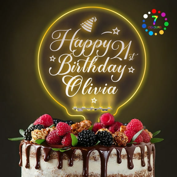 Personalized Acrylic Happy Birthday Cake Toppers, 7 Color Changes Light Up Cake Topper, Custom Any Name & Age Birthday Party Cake Decorations