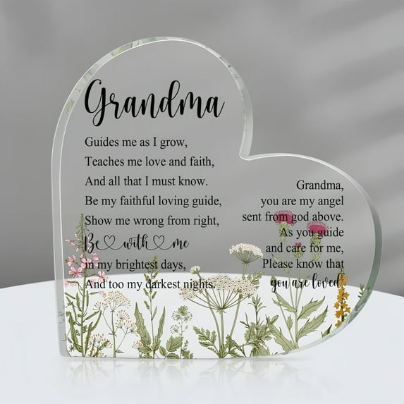 Personalized Acrylic Heart Keepsake for Grandma - Mother's Day Gift, Birthday Present from Granddaughter, Custom Family Plaque - Home Decor for Grandma