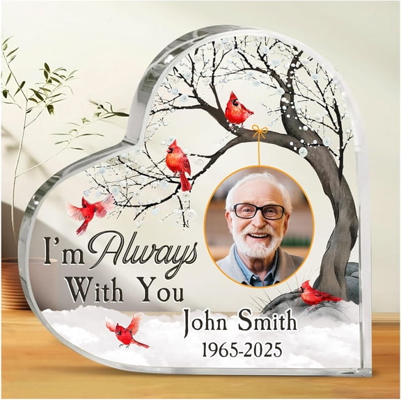 Personalized Acrylic Heart Shaped Plaque Memorial Gifts For Family - I'm Always With You - Memorial Plaque For Loss Of Dad, Mom - Table Decor Remembrance Keepsake Gifts, Sympathy Gifts