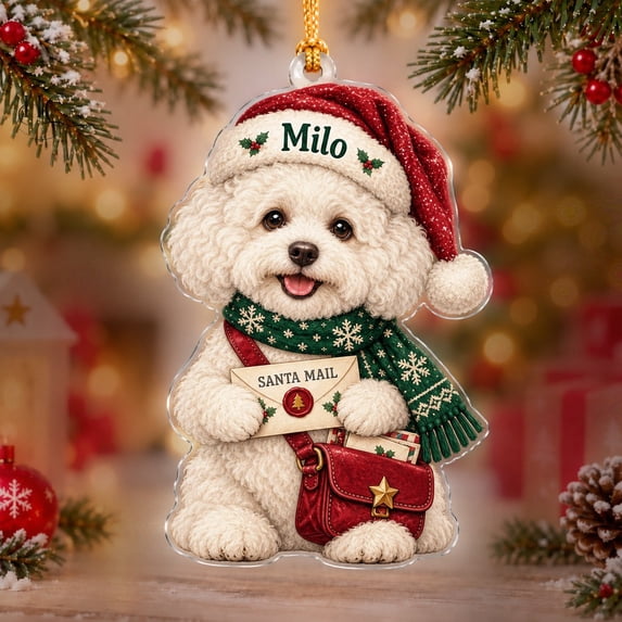 Cosyom Name Personalized Acrylic Ornament Bichon Frise Santa Mail, Custom Name Tree ...