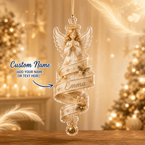 Personalized Acrylic Ornament Christmas Angel Ribbon