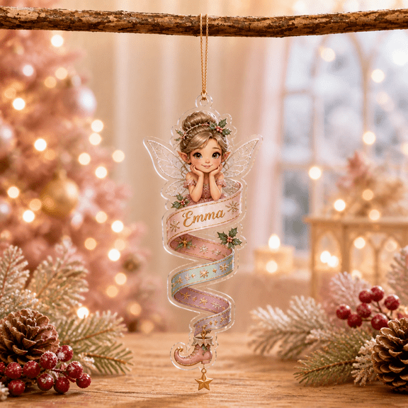 Personalized Acrylic Ornament Christmas Fairy Ribbon Decor
