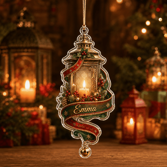 Personalized Acrylic Ornament Christmas Lantern With Ribbon