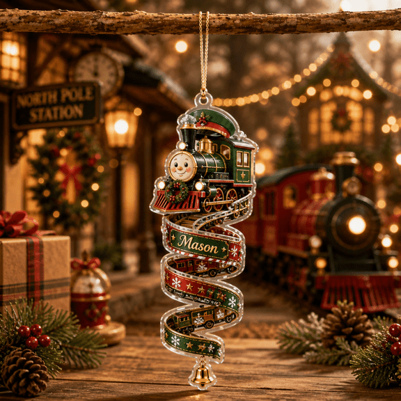 Personalized Acrylic Ornament Christmas Train Ribbon Decor