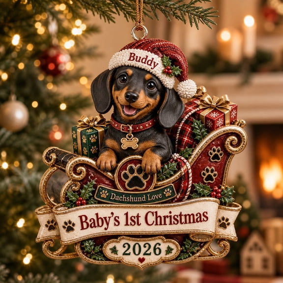 Personalized Acrylic Ornament Dachshund Santa Hat Christmas Tree Hanging for Dog Lovers