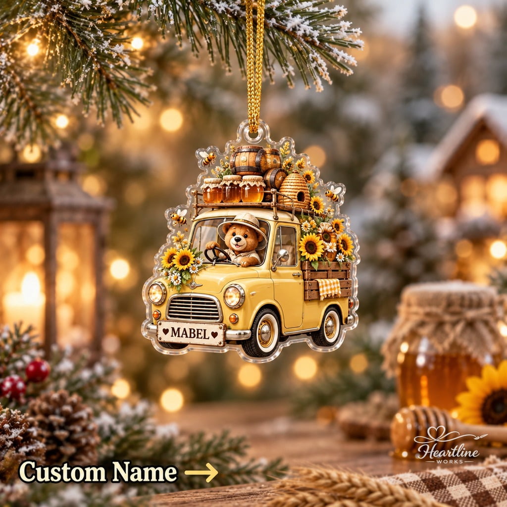 Jonry Tree Personalized Acrylic Ornament Honey Bee Delivery Van Tree Hanging for ...