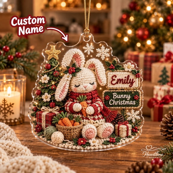 Personalized Acrylic Ornament Knitted Bunny Christmas Holiday Gift