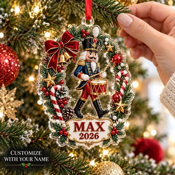 Personalized Acrylic Ornament Nutcracker Wreath 3D Relief Custom Name Year Christmas Tree Decoration Holiday Gift