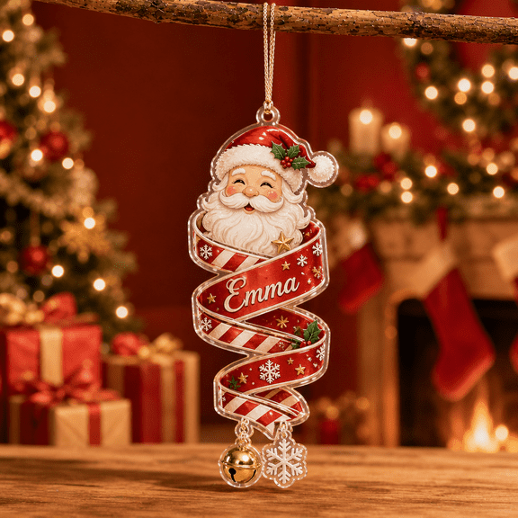 Personalized Acrylic Ornament Santa Ribbon Christmas Decor