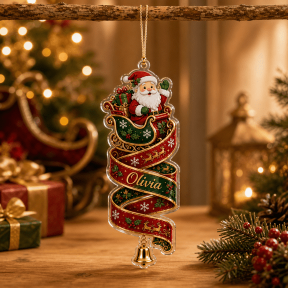 Personalized Acrylic Ornament Santa Sleigh Christmas Decor