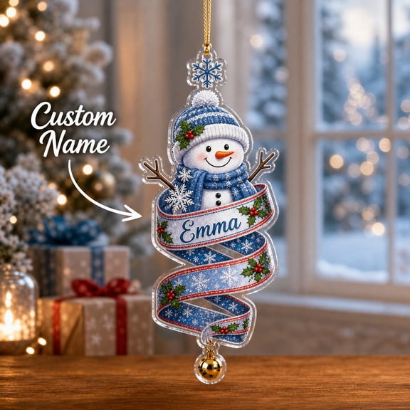 Personalized Acrylic Ornament Snowman Ribbon Christmas
