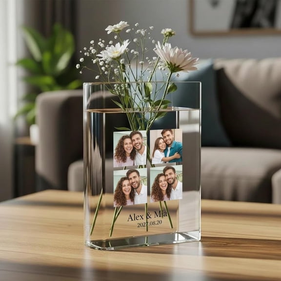 Personalized Acrylic Photo Book Vase Family Gift, Clear Book Flower Vase, Custom Picture Decor