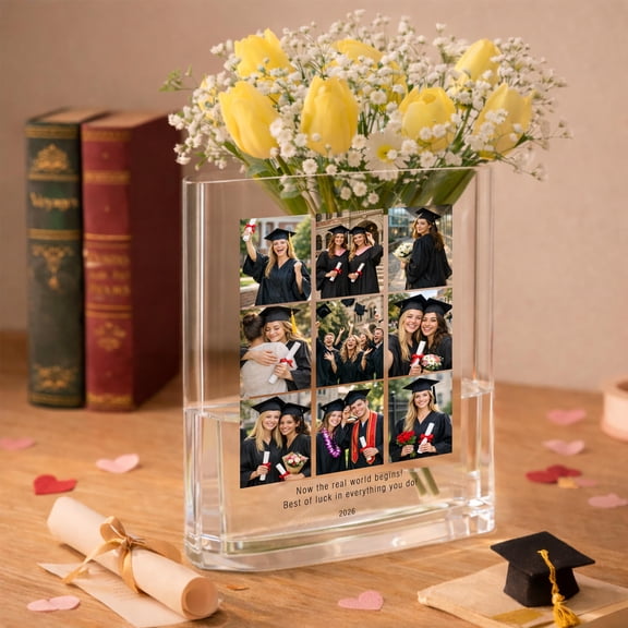 Personalized Acrylic Photo Book Vase Graduation Gift 2026, Clear Book Flower Vase, Custom Picture Keepsake