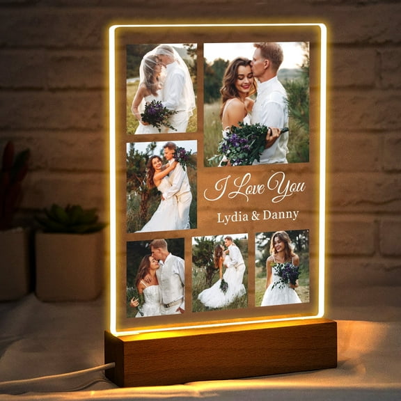 Personalized Acrylic Photo Night Light, Custom Picture Frame Light Up Plaque, Gift for Her Him Birthday Wedding Anniversary Christmas (Portrait-6 Photos)