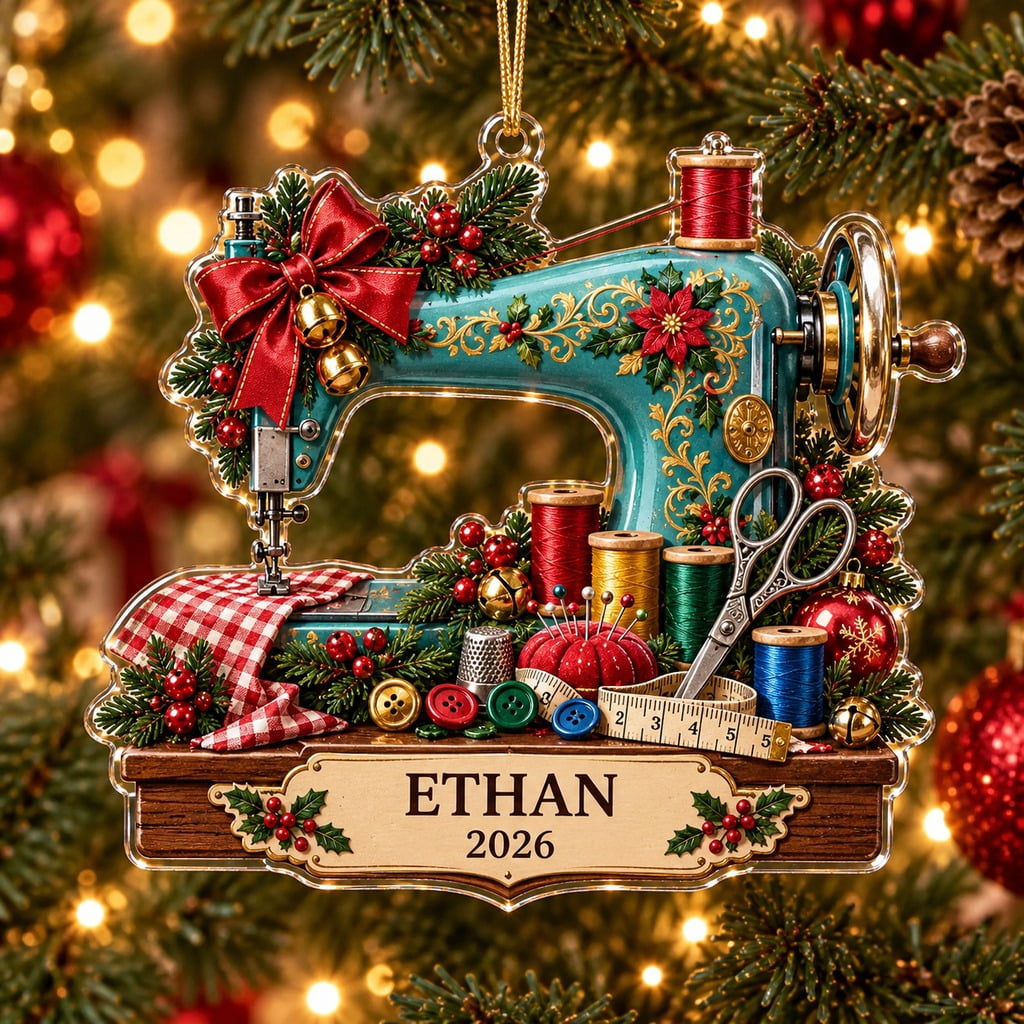 Sweing Machine Dress Personalized Acrylic Sewing Machine Christmas Tree Ornament, Sewing ...