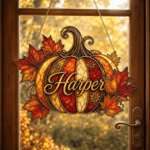 Personalized Acrylic Suncatcher Maple Leaf Pumpkin Window Decor for Fall