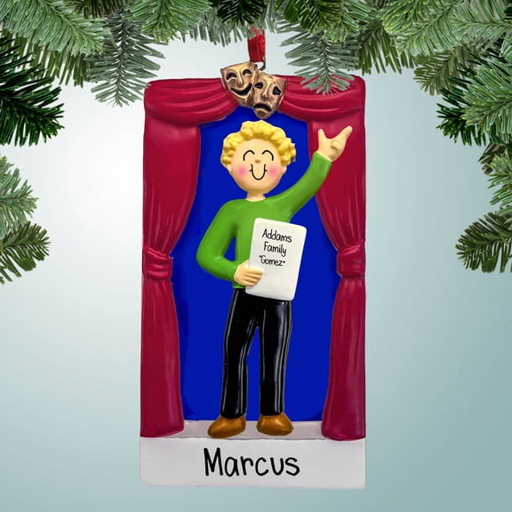 Personalized Actor on Stage - Male Blonde Christmas Ornament - School Play - Musical - Drama - Theater - Theatre - Lead Part