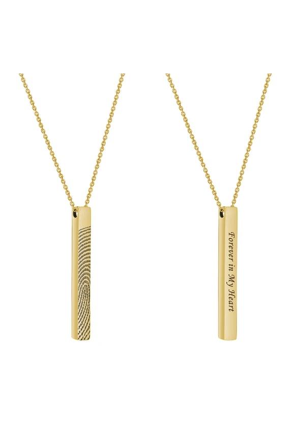 Personalized Actual Fingerprint Thumb Print Memorial Hand Print Keepsake Necklace Stainless Steel Bar Jewelry Engraved Custom Fingerprint with Gift Box [Gold]