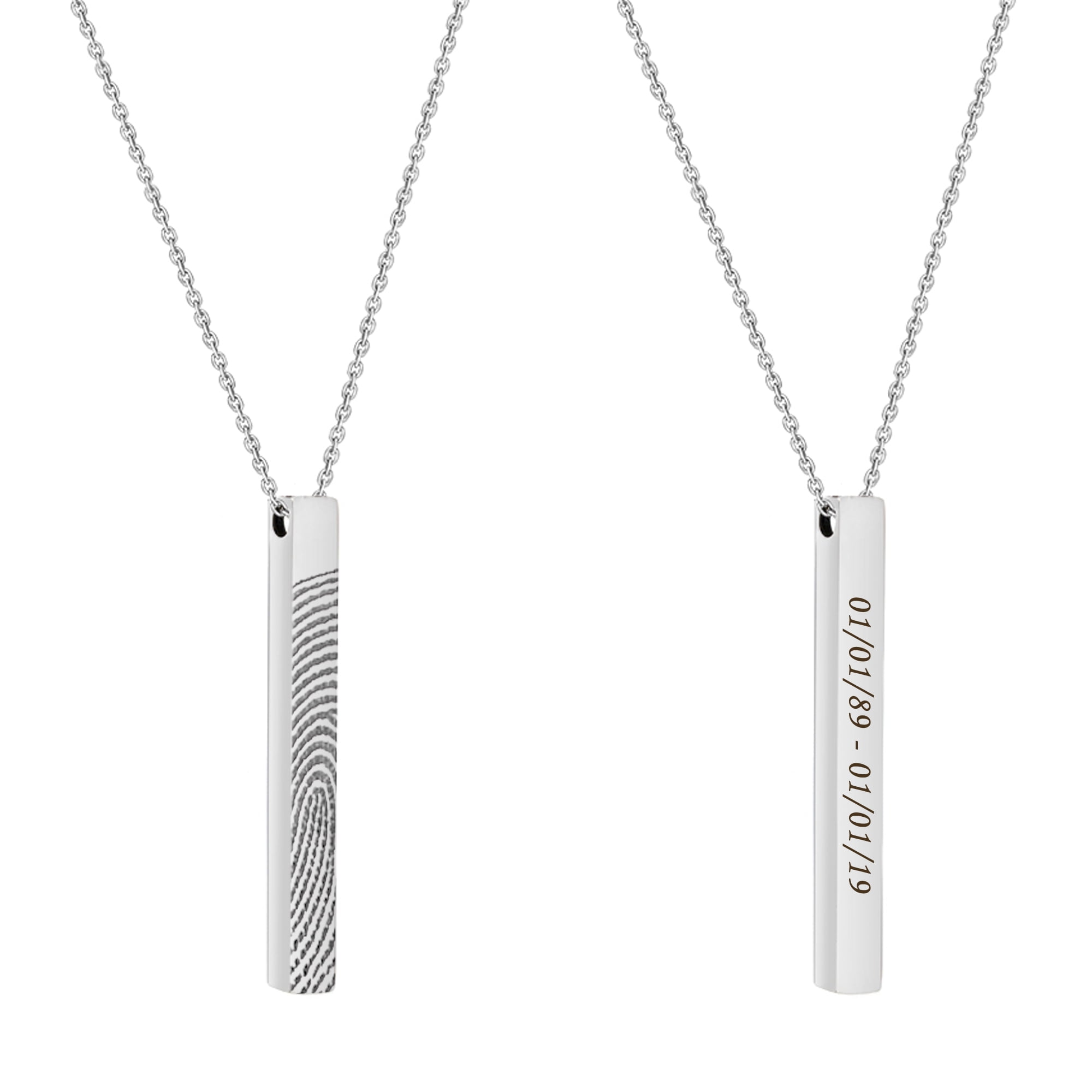 Personalized Actual Fingerprint Thumb Print Memorial Hand Print Keepsake Necklace Stainless Steel Bar Jewelry Engraved Custom Fingerprint with Gift Box [Silver]