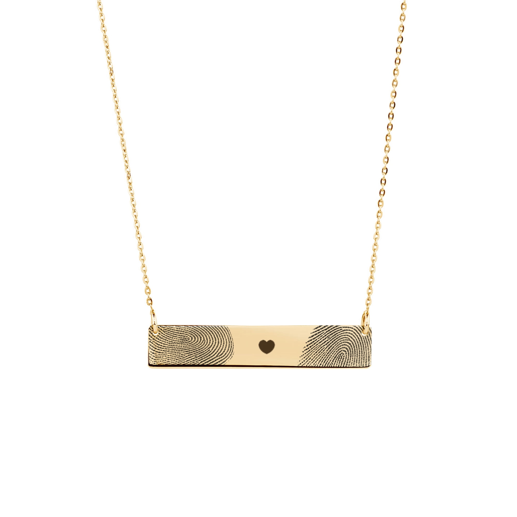 Personalized Actual Fingerprint Two Thumb Print Engraving Stainless Steel Keepsake Pendant Jewelry Bar Pendant Necklace with Gift Box [Gold]