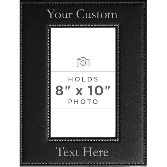 Personalized Add Your Custom Text Engraved Leatherette Faux Leather Hanging/Tabletop Personalized Group Family Photo Picture Frame (Black, 8x10-inch Vertical)