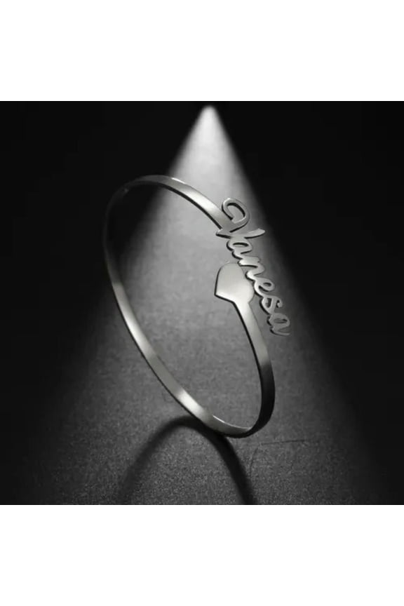 Personalized Adjustable Heart Bangle Custom Name Bracelet Women Jewelry