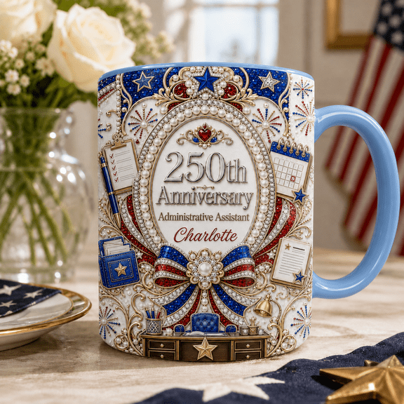 Personalized Administrative Assistant 3D Effect Mug, Patriotic 250th Anniversary Gift