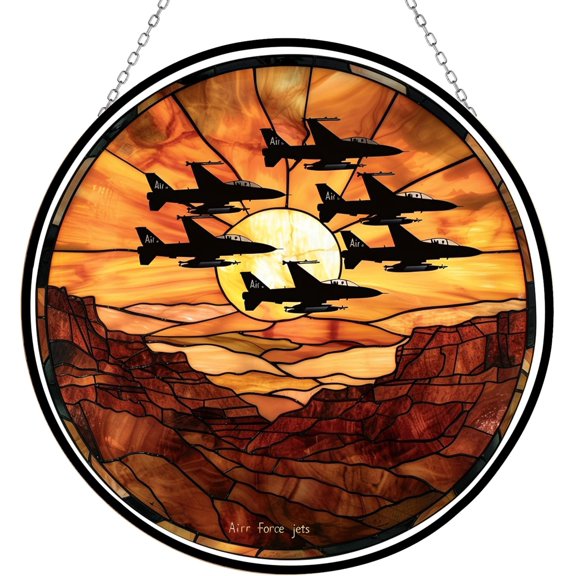 Personalized Air Force Jet Stained Glass Suncatcher Stained Glass Window Hangings Birthday Gift for Mom Grandma Teacher Women Friend Memorial Hook