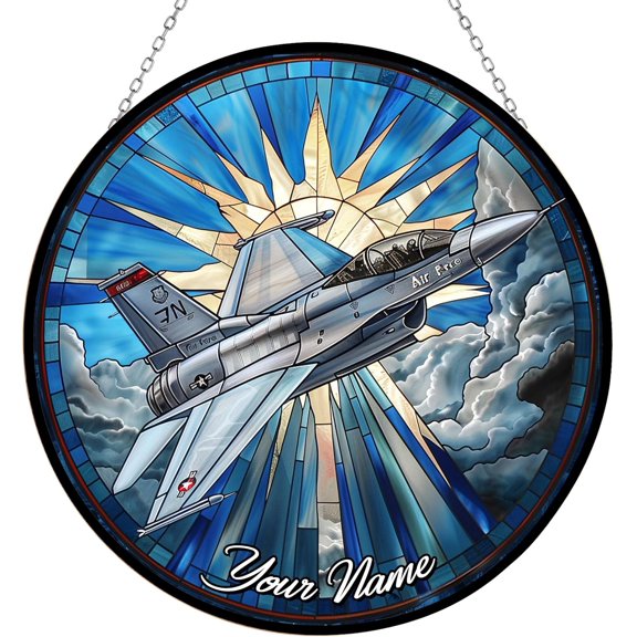 Personalized Air Force Jet Suncatchers for Windows, Stained Glass Window Hangings,Hand-Painted Glass Panel Perfect for Home Décor