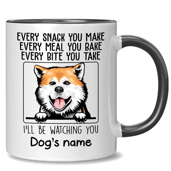Personalized Akita Accent Mug, Every Snack You Make I'll Be Watching You, Customized Dog Coffee Mugs for Mom Dad, Custom Dog's Name, Ideas Gifts for Mothers Day, Fathers Day
