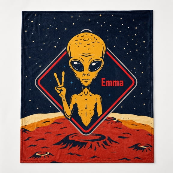 Personalized Alien Fleece Blanket, Custom Name Space UFO Throw Blanket, 3D Print 280gsm Polyester Fleece, Multiple Sizes