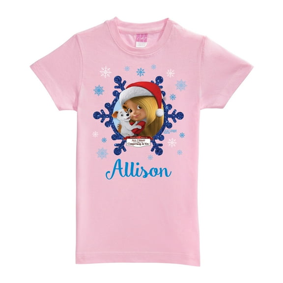 Personalized All I Want for Youth Girl Pink Fitted Tee
