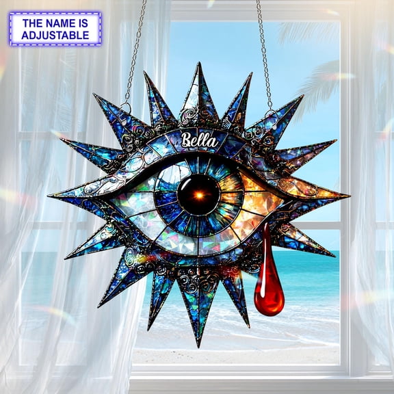 Personalized All Seeing Eye Acrylic Suncatcher, Custom Name Holographic Window Hanging Decor, Halloween Home Decor