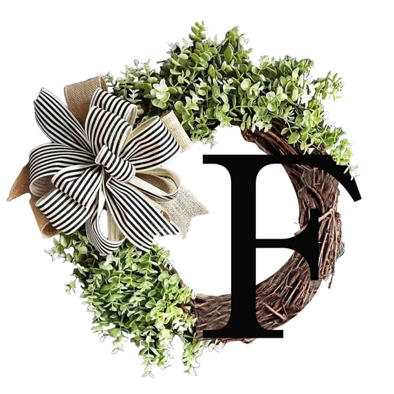 Personalized Alphabet Wreath Door Hanger | 26 Letter Options | Rattan Ring with Knot Pendant | 15 Inch Wall & Window Decoration | Home Entryway Decor