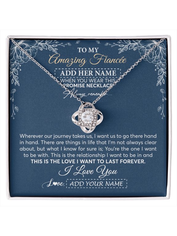 Personalized To My Amazing Fiancee Jewelry From Fiance Promise Necklace Birthday Gifts For Fiancee For Her Valentines Christmas Custom Gift Box Message Card, White Love Knot Necklace