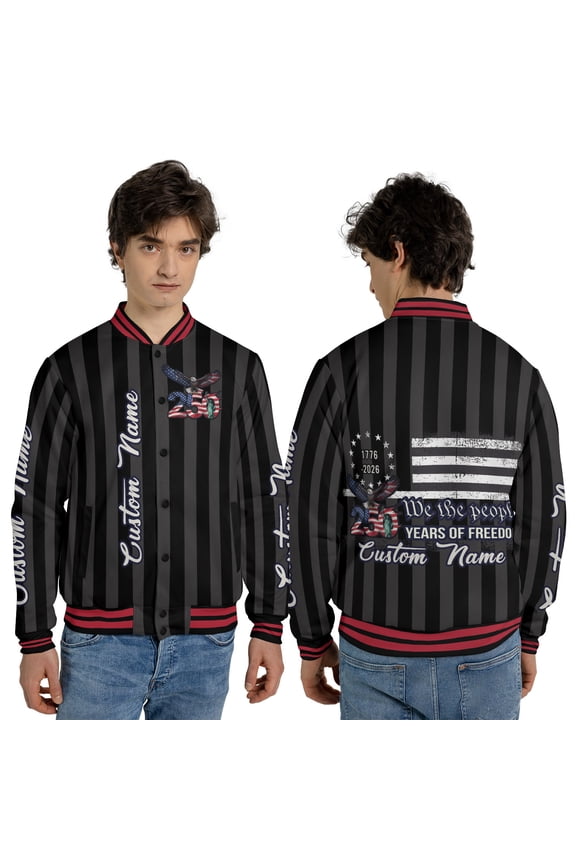 Personalized America 250 Years Patriotic Jacket, Custom USA Flag Eagle 1776-2026 Bomber Jacket or Baseball Jacket, Independence Day Patriotic Outerwear