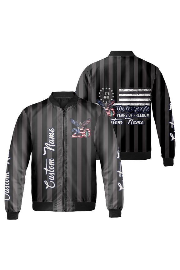 Personalized America 250 Years Patriotic Jacket, Custom USA Flag Eagle 1776-2026 Bomber Jacket or Baseball Jacket, Independence Day Patriotic Outerwear