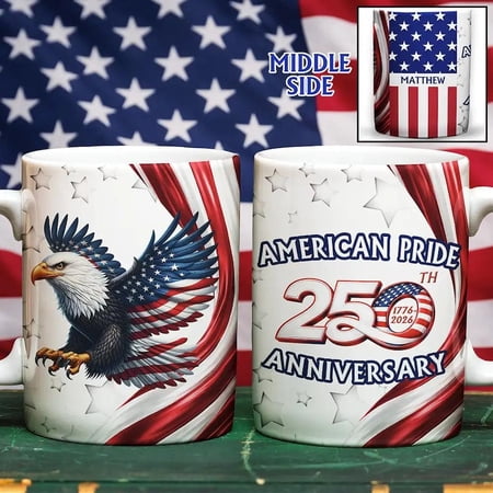 Personalized America 250th Anniversary Mug Custom Name Eagle, 1776 2026 Patriotic Coffee Cup, 4th Of July Father’s Day Veterans Day Gift