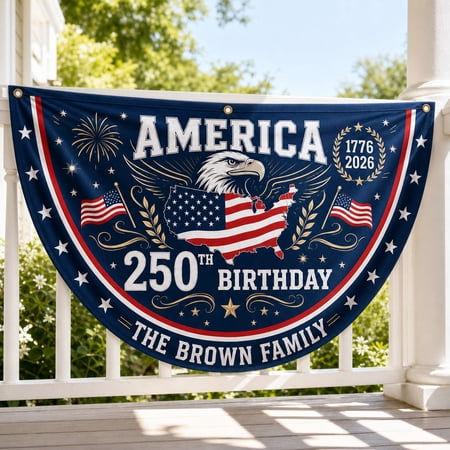 Personalized America 250th Birthday Semi Circle Fan Flag Decor