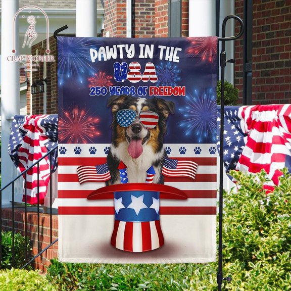 Personalized America 250th Garden Flag, Custom Pet Pawty in the USA, 1776-2026 Patriotic Dog Lover Gift